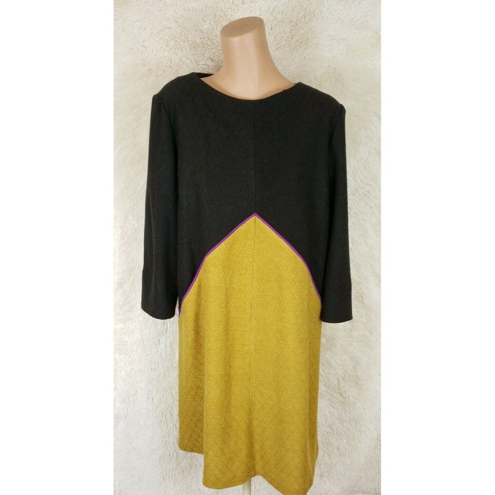 Elisa Rivera Womens Size EU 40 US 10 Dress 3/4 Sleeve Black & Gold Color Block B